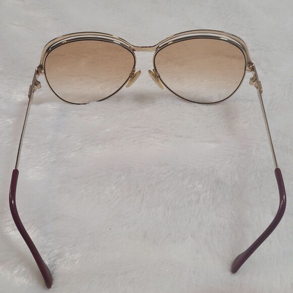 Yves Saint Laurent Oversized Gold & Red Gradient 80s Vintage Sunglasses w/ Case